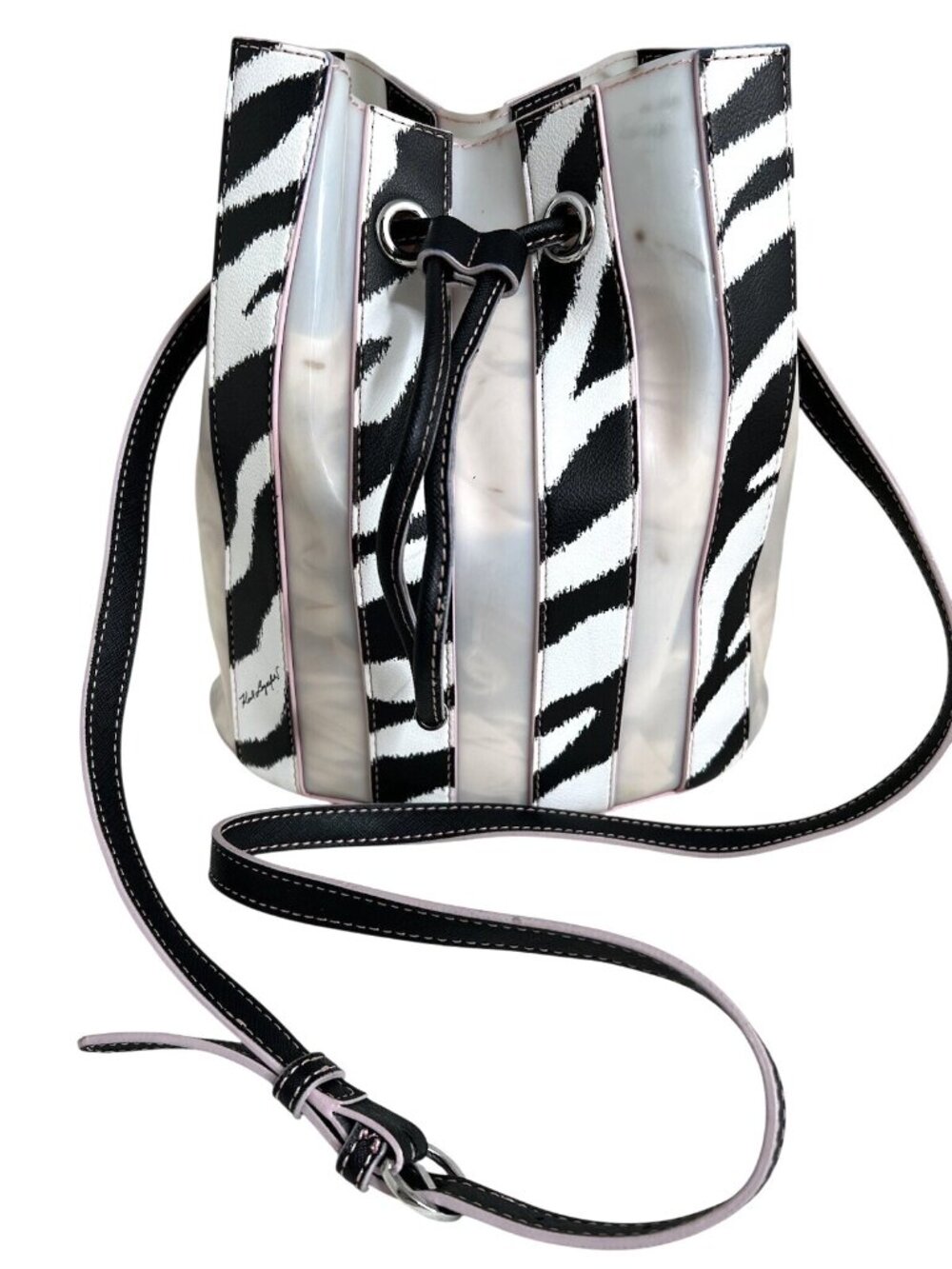 Karl Lagerfeld Paris Adele Zebra Print Novelty Bag With Pink Trim